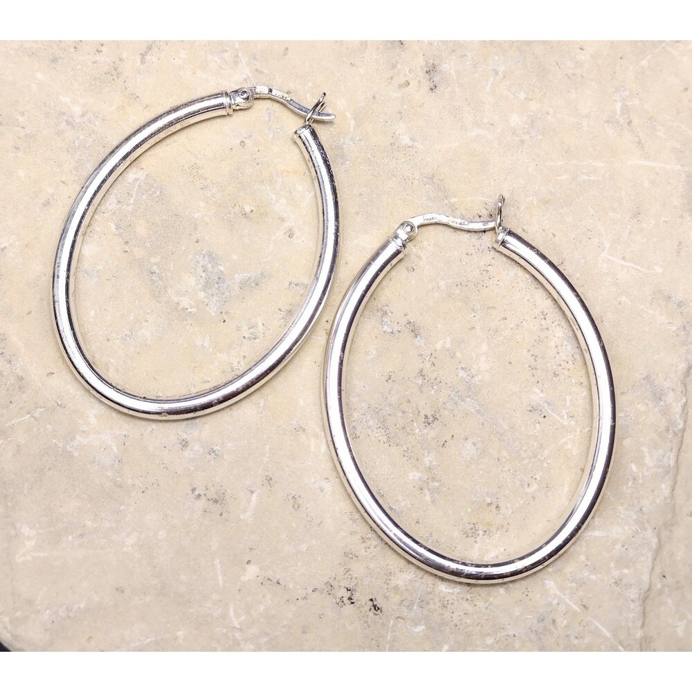 TH 925 Sterling silver Tube Oval Hoop Earrings - Picture 1 of 6